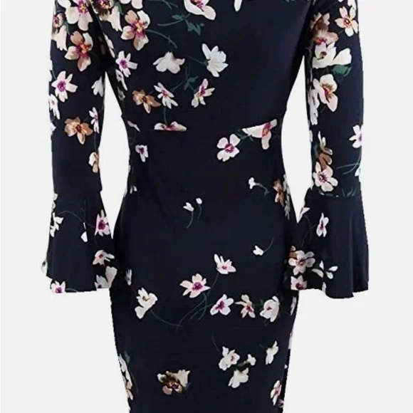 Ralph Lauren Floral Stretch Dress with Bell Sleeves | Lighthouse Navy | Size 12 - Picture 4 of 7